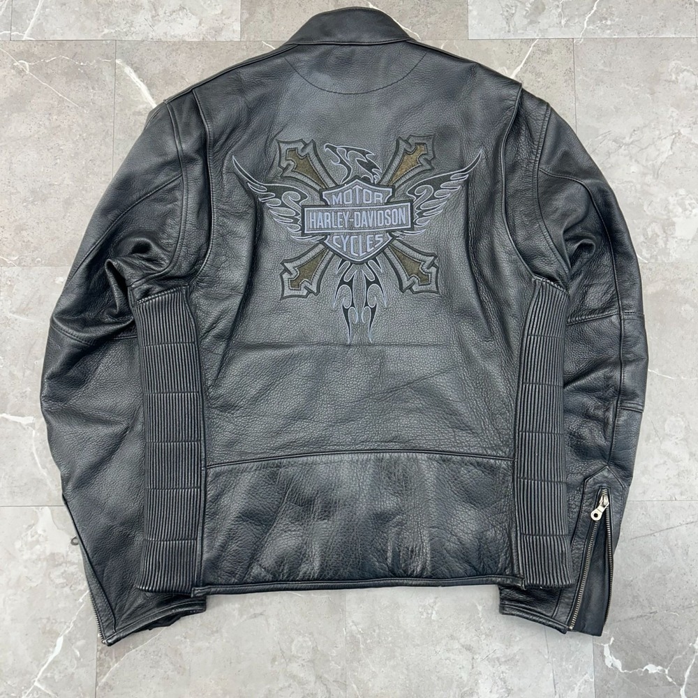 Vintage Harley Davidson Jacket Mens Large Embroidered Eagle Leather Bomber Coat